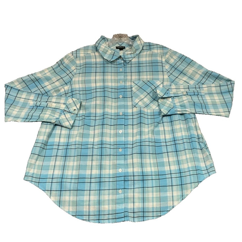 TORRID Light Weight Teal Plaid Gorpcore Western Plaid Button Down Shirt Sz 1